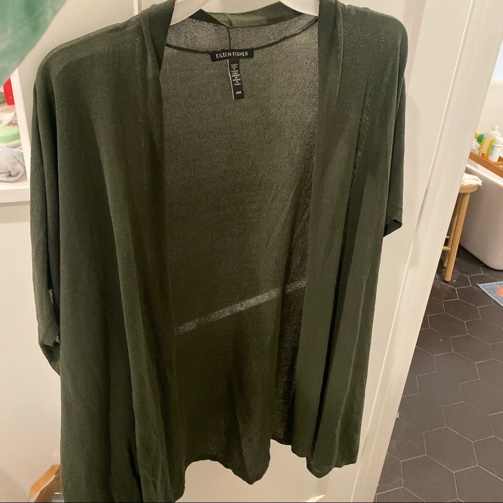 Eileen Fisher Italian yarn short sleeve open front lightweight cardigan jacket